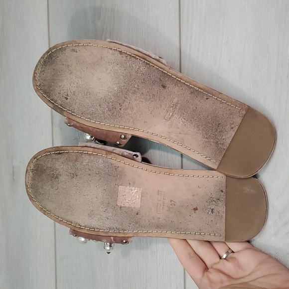 Miu Miu Burgundy Velvet Faux Pearl Embellished Flat Slides sz 37/6.5 - Picture 12 of 14